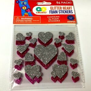Go Create Pink & Silver Glitter Heart Foam Stickers
